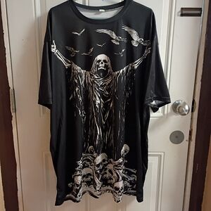 2/$10 Gothic Black Graphic T-Shirt with Skeleton Design